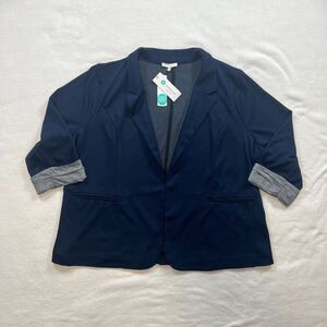 Skies are Blue Blazer Womens 3X Navy Plus Size Office Business Boss Knit Unlined